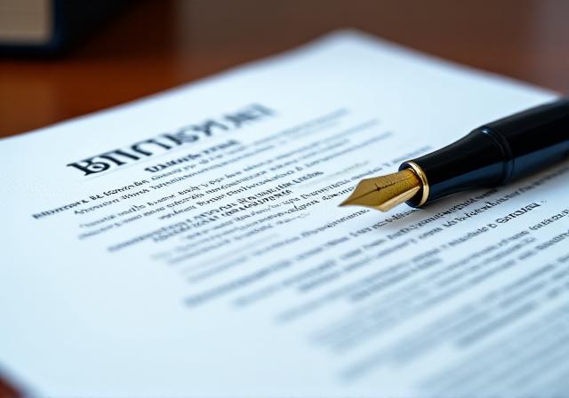 Close up of a legal contract with fountain pen