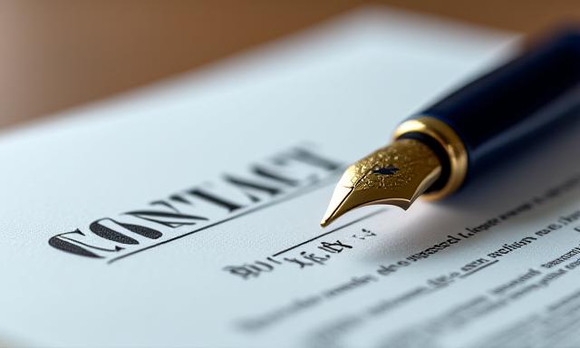 Close up of a luxury pen on a legally binding contract document
